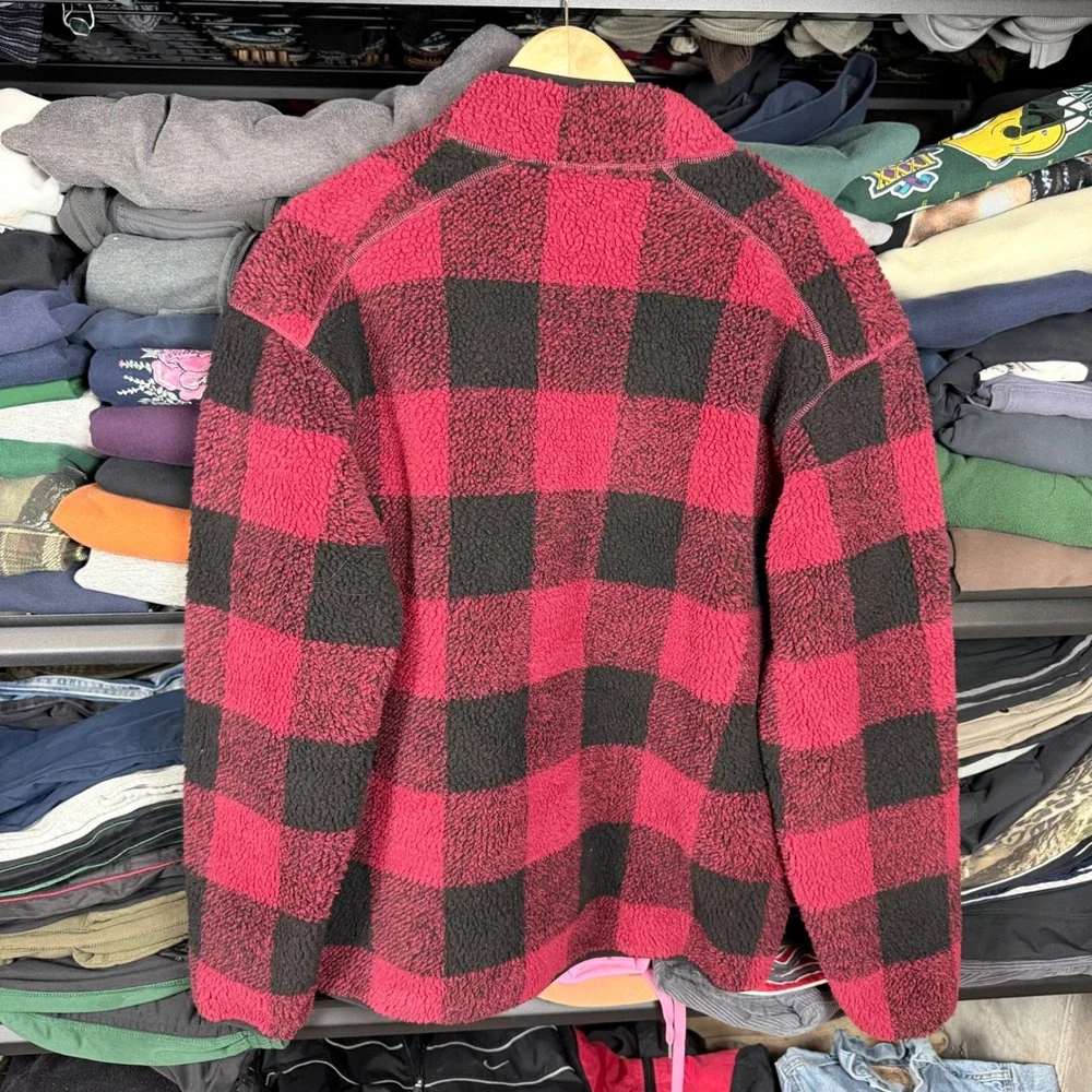 Quiksilver Men's Red‎ Black Buffalo Plaid Sherpa Fleece Pullover Jacket M